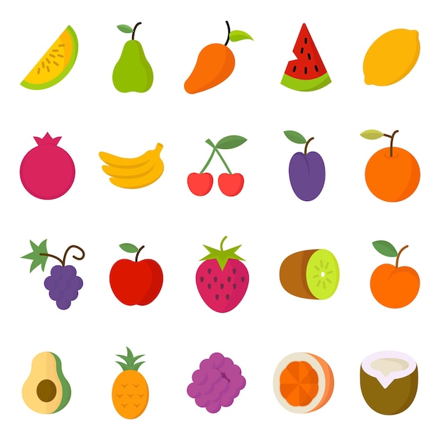 Obst-Icon-Set Obst-Set im flachen Stil