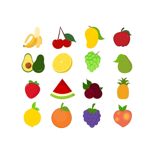 Obst-Icon-Set. Vektor-Illustration. Fruchtsymbol isoliert auf weißem Hintergrund.