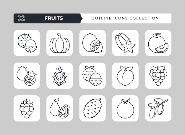 Obst-umriss-icon-set-sammlung