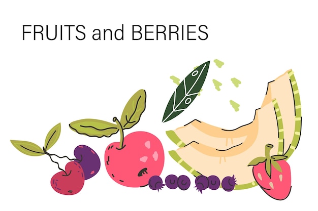 Obst und beeren vektorbanner oder design für gesunde ernährung oder gemüseladen