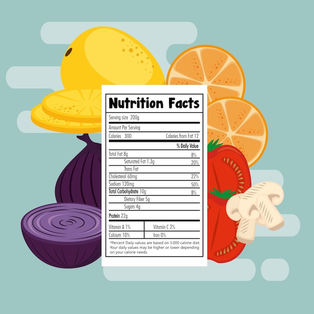 Vektor obst und gemüse gruppe mit nährwerte