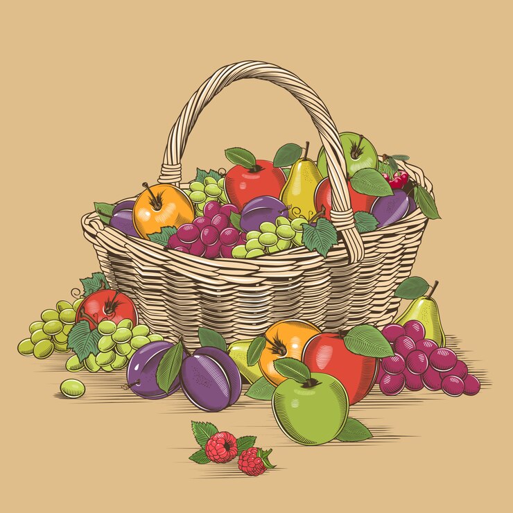 Obstkorb Im Holzschnittstil