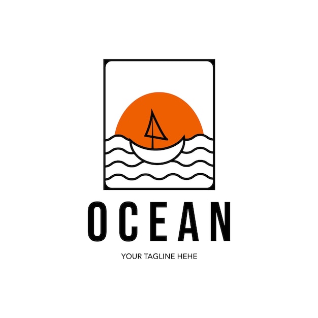 Ocean logo minimalistisches design linie kunst illustration vektorwelle