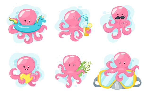 Octopus-cartoon-stil-baby-figur. vektorillustration lokalisiert auf weißem hintergrund.