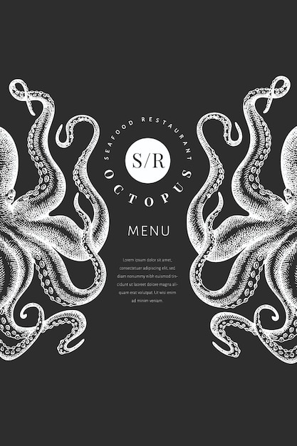 Octopus farbige Bannervorlage. Retro Menü Design