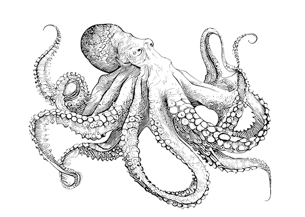 Octopus skizze handgezeichnete gravur stil unterwassertiere vektor-illustration