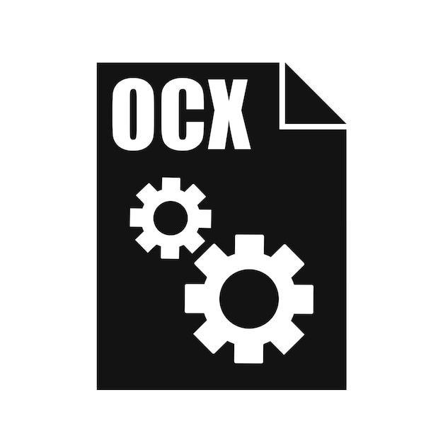 OCX schwarzes Datei-Vektor-Symbol im flachen Design-Stil