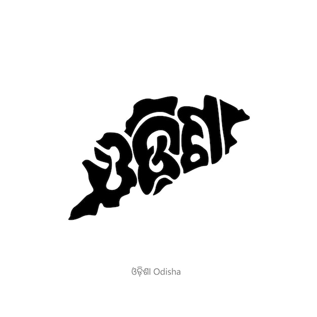 Vektor odisha geschrieben in odisha-sprache in kartenform odisha-typografie-karte