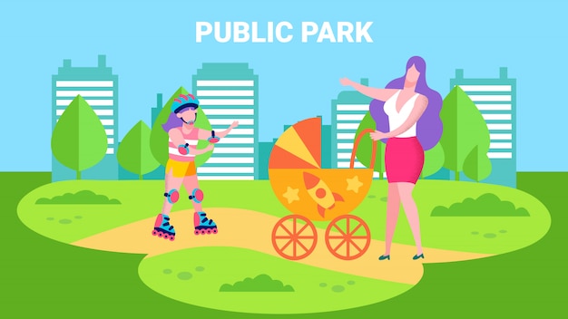 Öffentliche park-werbebanner im cartoon-stil