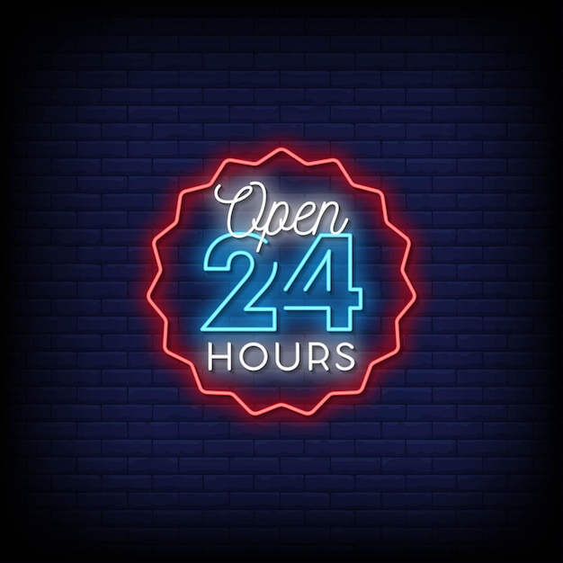 Öffnen sie 24 stunden neon signs style text vector