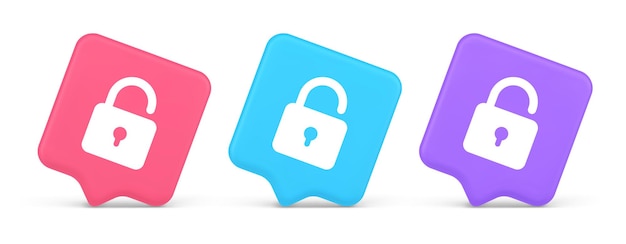 Öffnen Sie die Sperrtaste für den Cyberspace-Passwort-Sicherheitsschutzdienst 3d realistisches Symbol