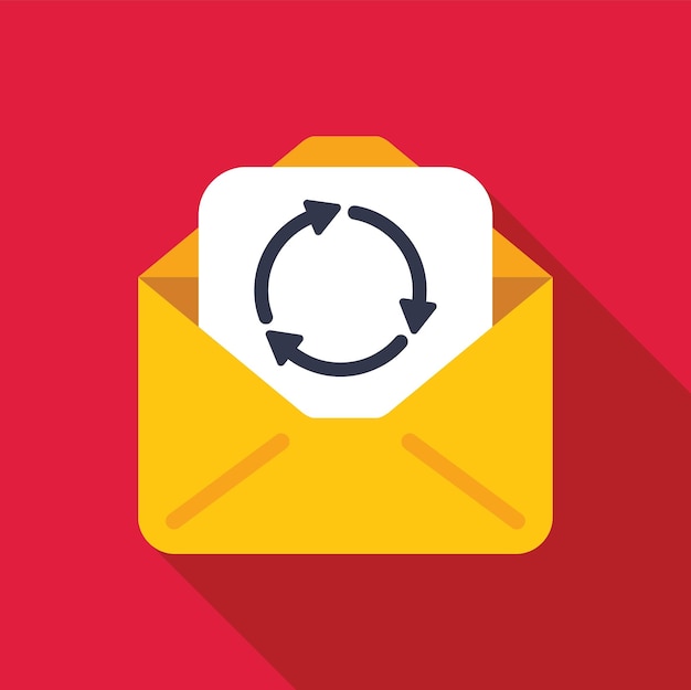 Öffnen Sie einen gelben Umschlag mit einem Brief mit rotierenden kreisförmigen Pfeilen Erneuern Sie das Abonnement Aktualisieren Icon