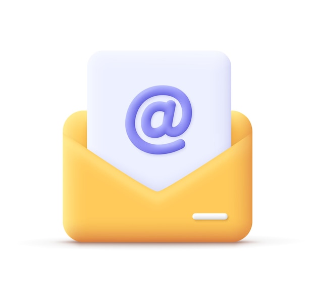 Öffnen Sie einen Umschlag mit Papierblatt und E-Mail-Symbol mit dem Symbol 3D-Vektor-Ikon Cartoon-Minimal-Stil