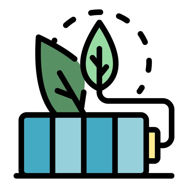 Vektor Öko-blatt-autobatterie-symbol. umriss des öko-blatt-autobatterie-vektorsymbols in farbe, flach isoliert