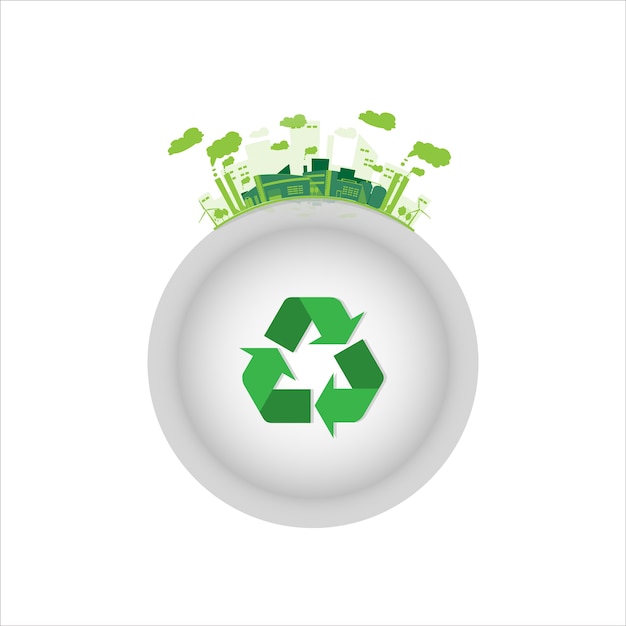 Ökologie industrielle Fabrik mit grünen Recycling-Symbol