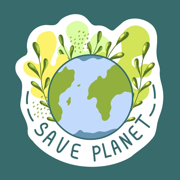 Ökologischer aufkleber. sicherer planet. umweltschutz, nachhaltigkeitskonzept.