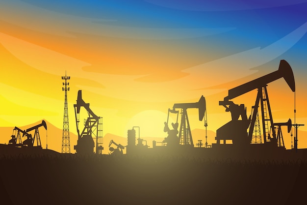 Ölpumpe Vektor Silhouette des Jack-up-Bohrgeräts Illustration für den Hintergrund