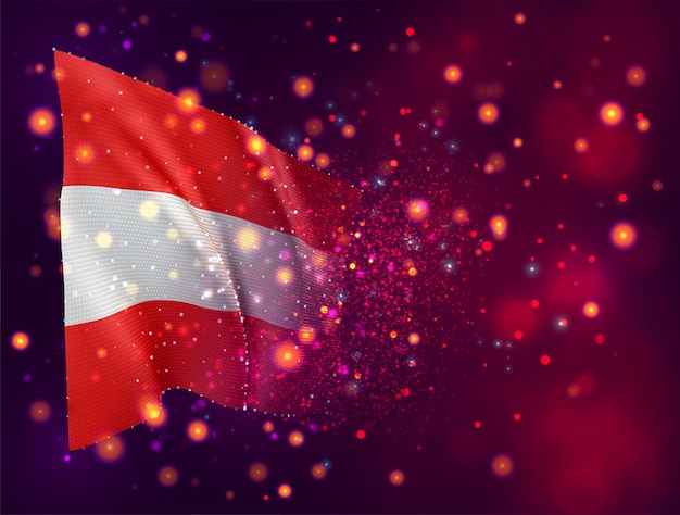 Vektor Österreich, 3d-flagge auf rosa lila hintergrund mit beleuchtung und fackeln