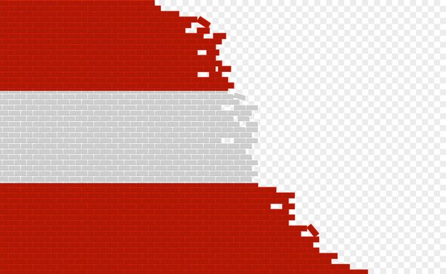 Österreich-flagge auf gebrochener backsteinmauer. leeres flaggenfeld eines anderen landes.