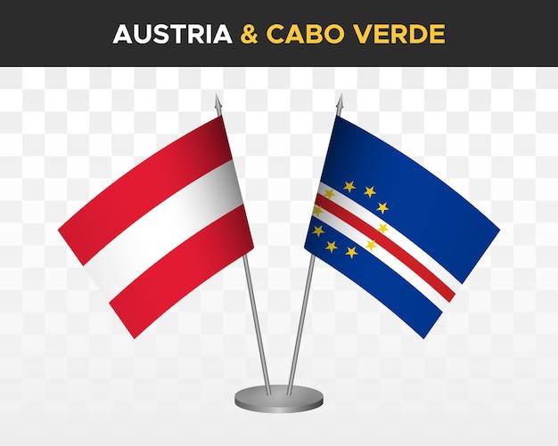 Österreich vs cabo verde kap verde tischflaggen mockup isolierte 3d-vektorillustration tischflaggen