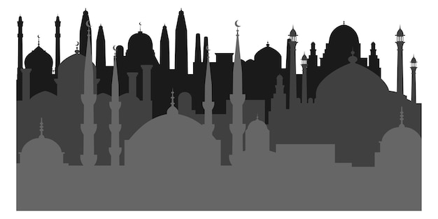 Östliches stadtbild silhouette der schwarzen arabischen islamischen architektur