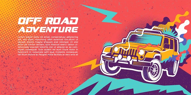 Vektor off-road-abenteuerauto-hintergrundillustration im retro-stil