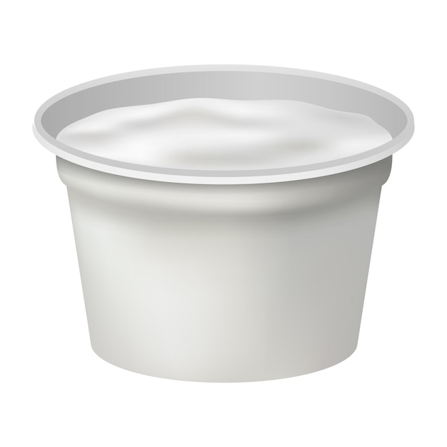 Offene runde joghurt-attrappe. realistische darstellung einer offenen runden joghurt-vektor-attrappe für webdesign, isoliert auf weißem hintergrund