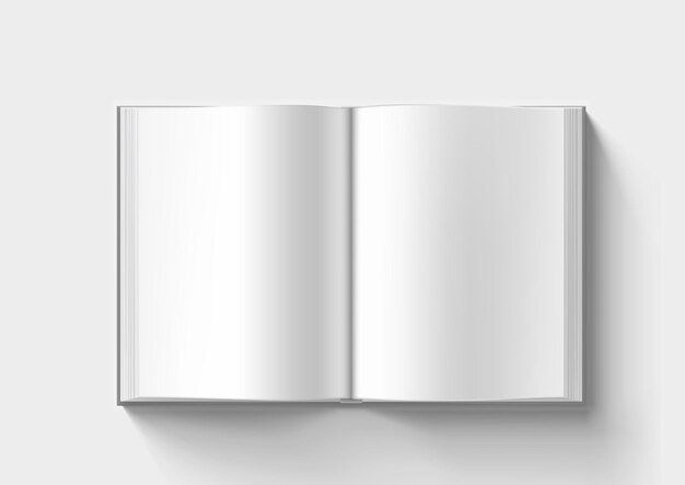 Offener, leerer, durchsichtiger Katalog auf weißer Rückseite