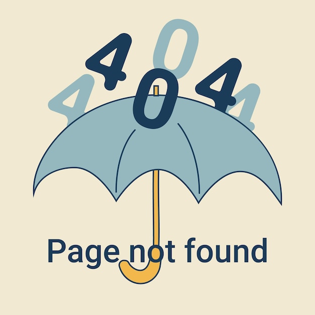 Offener Regenschirm mit Regen vom Fehler 404 Illustration für die Website Seite nicht gefunden Vektorillustration