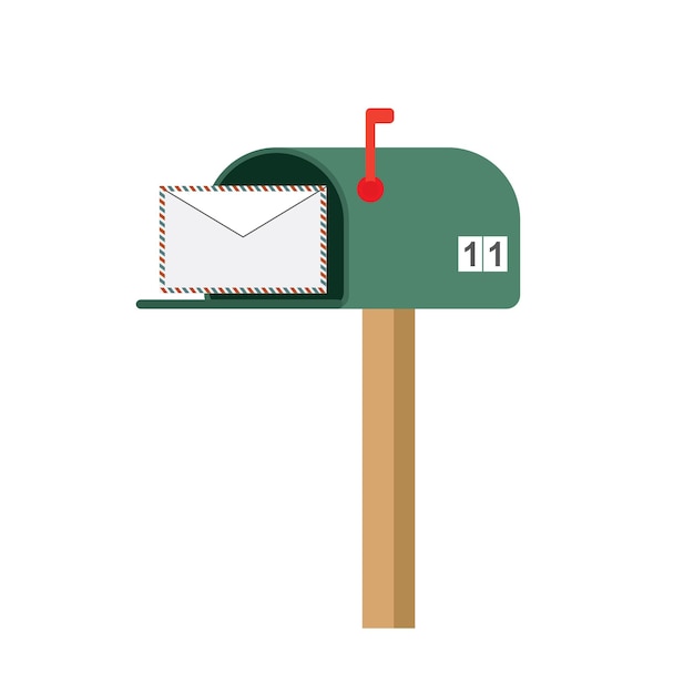 Offenes Briefkasten mit Buchstaben Traditionelles amerikanisches Metall-Postkasten, isoliert auf weißem Hintergrund