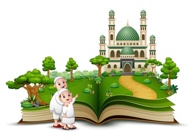 Offenes buch mit happy muslim kids