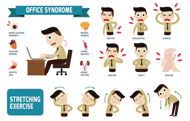 Office-syndrom infografiken gesundheitskonzept