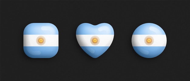 Vektor offizielle nationale flagge argentiniens 3d-vektorglänzende ikonen isoliert auf dem hintergrund