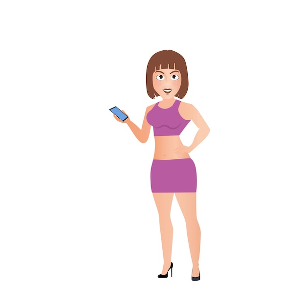offizielles fit Mädchen Junges Mädchen in stilvollem Kleid mit Telefon