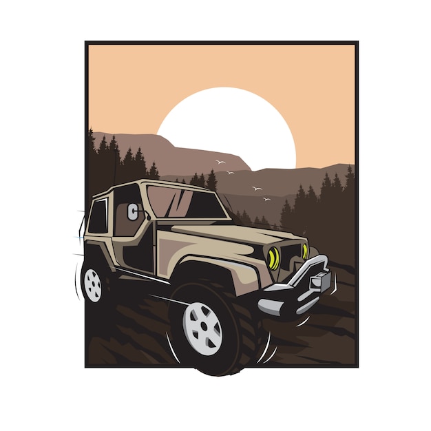 Offroad-auto auf den hügeln illustration