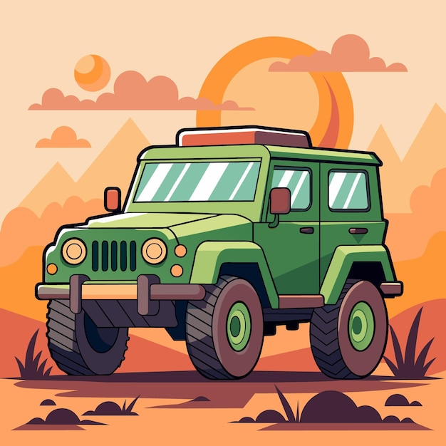 Offroad-auto jeep suv offroad-vektor-illustration zeichentrickfilm atv auto-automobil-maschine