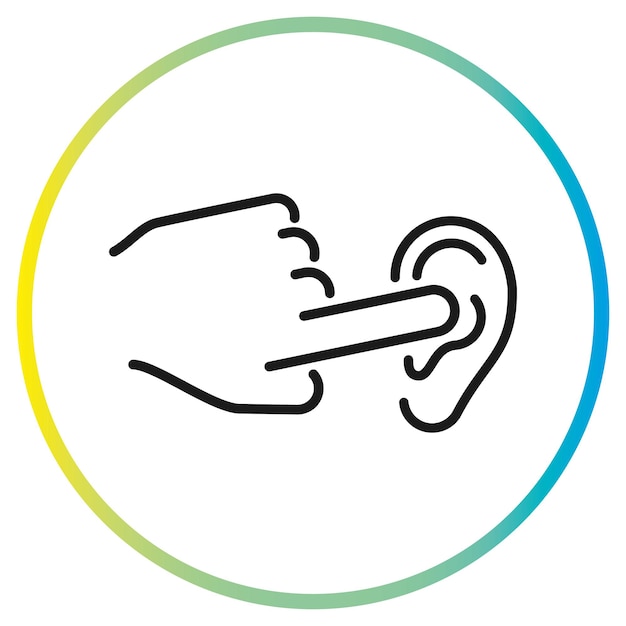 Vektor ohr mit einem fingersymbol bedeckt, mensch vor lärm geschützt, tinnitus, dünne linie symbol auf weißem hintergrund - bearbeitbare strichvektorillustration