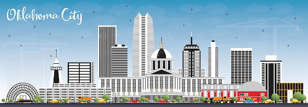 Oklahoma City Skyline mit grauen Gebäuden und blauem Himmel. Vektor-Illustration. Geschäftsreise- und Tourismuskonzept mit moderner Architektur. Oklahoma City Stadtbild mit Wahrzeichen.