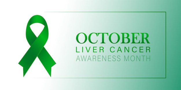 Vektor oktober ist leberkrebs-bewusstseinsmonat - konzept mit jade- oder smaragdgrünem farbband