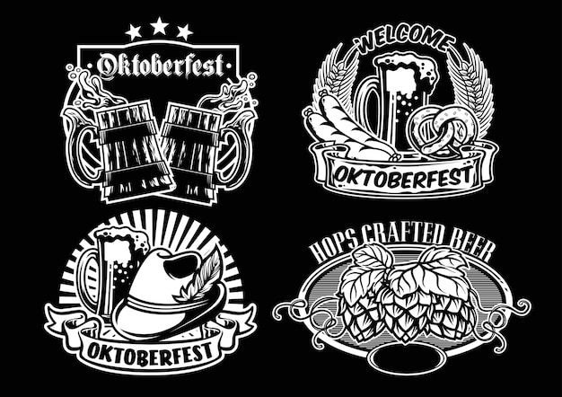 Oktoberfest abzeichen design kollektion in schwarz und weiß