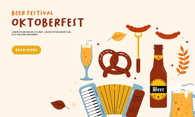Vektor oktoberfest, banner, hintergrund, bier, festival, flache, hand, gezeichnet, illustration