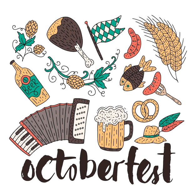 Vektor oktoberfest-bierfest-doodle handgezeichnetes set