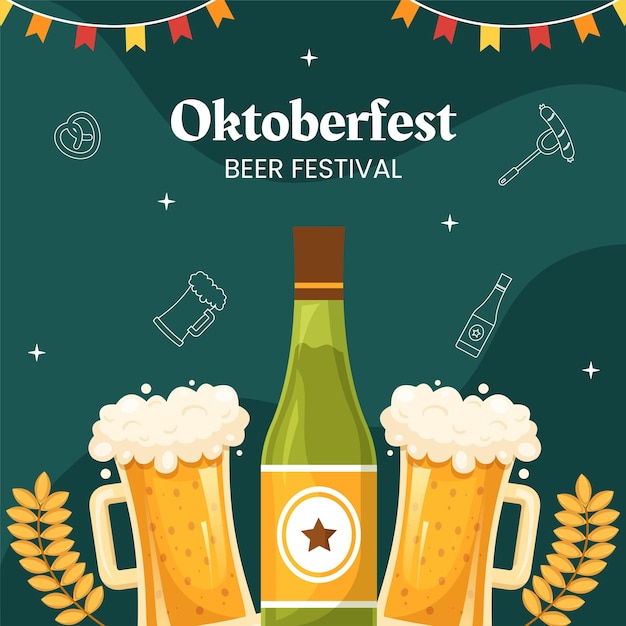 Oktoberfest-bierfest-hintergrund-schablonen-karikatur-vektor-illustration