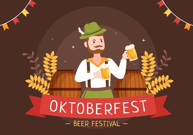 Oktoberfest-Bierfest-Karikatur-Illustration auf traditionellem Deutsch im flachen Design