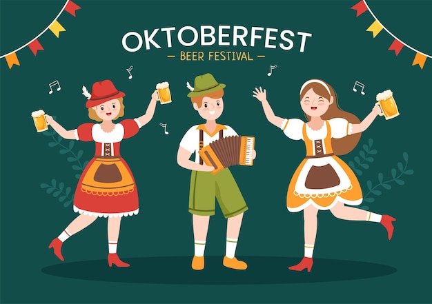 Oktoberfest-Bierfest-Karikatur-Illustration auf traditionellem Deutsch im flachen Design