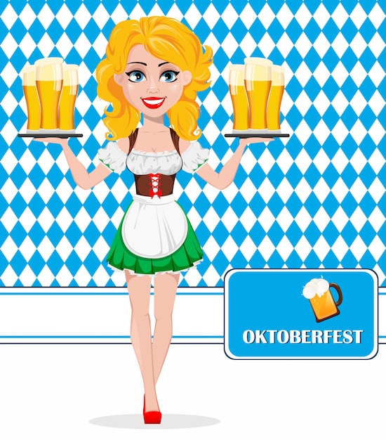 Vektor oktoberfest, bierfest. rothaarige mädchen