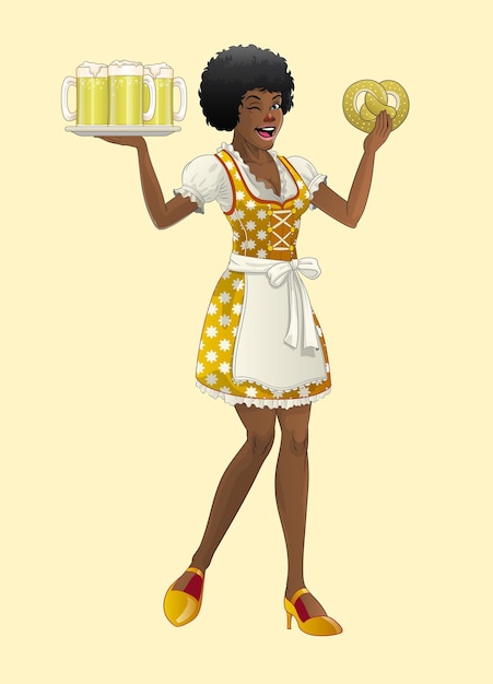 Oktoberfest black girl präsentiert die biere