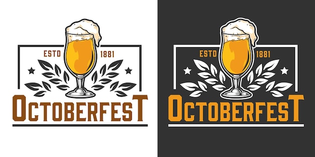 Vektor oktoberfest-festival-vintage-logo mit glas voller bier isoliert