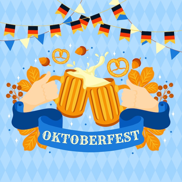 Vektor oktoberfest hintergrund mit bieren und brezeln