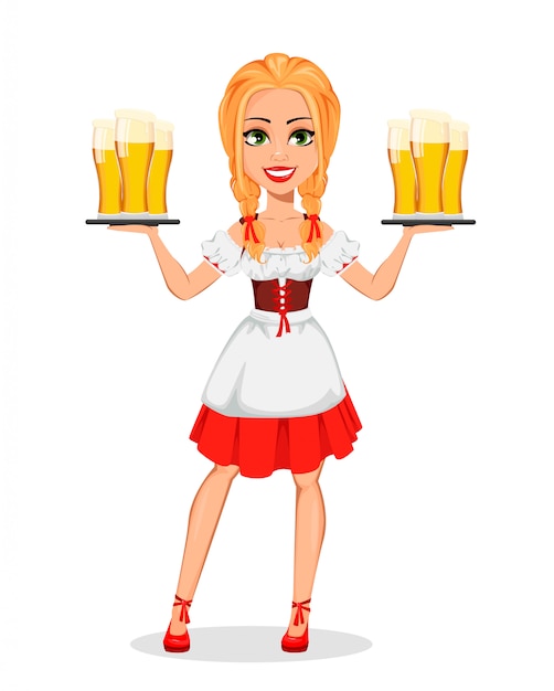 Oktoberfest. Junges Mädchen, das bayerisches Kostüm trägt